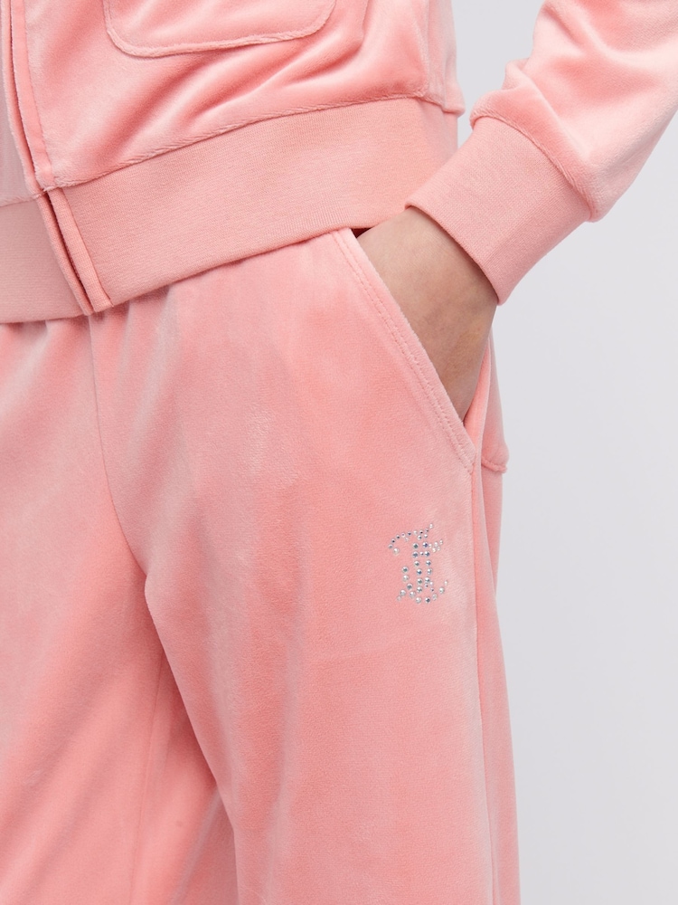 Juicy Couture Pink Girls Velour Straight Leg Joggers - Image 4 of 9