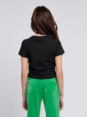 Juicy Couture Black Girls Diamante Ringer 100% Cotton T-Shirt - Image 2 of 7