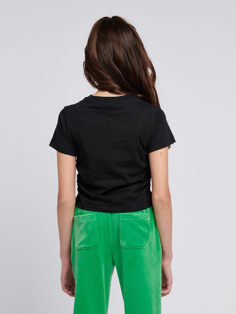 Juicy Couture Black Girls Diamante Ringer 100% Cotton T-Shirt - Image 2 of 7