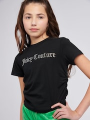 Juicy Couture Black Girls Diamante Ringer 100% Cotton T-Shirt - Image 4 of 7