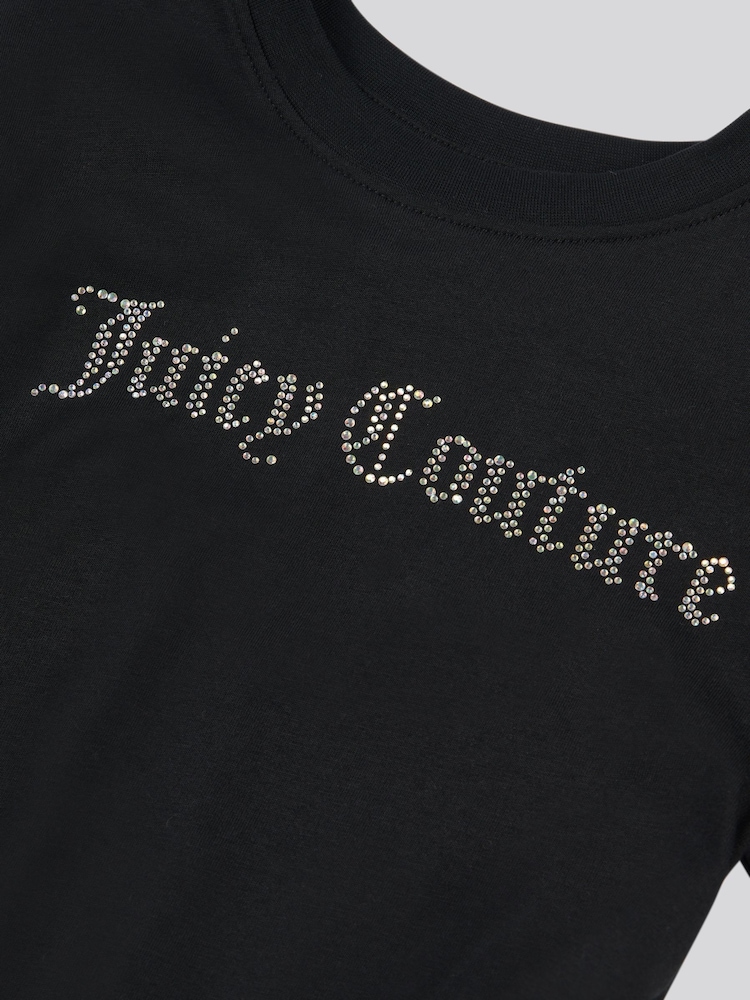Juicy Couture Black Girls Diamante Ringer 100% Cotton T-Shirt - Image 7 of 7