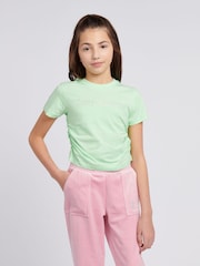 Juicy Couture Green Girls Diamante Ringer 100% Cotton T-Shirt - Image 1 of 7