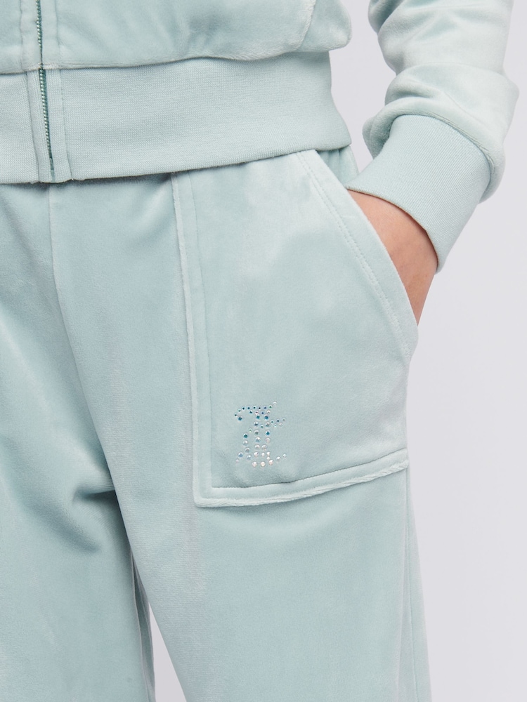 Juicy Couture Blue Girls Diamante Wide Leg Joggers - Image 4 of 7