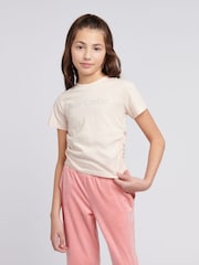 Juicy Couture Cream Girls Diamante Ringer 100% Cotton T-Shirt - Image 5 of 8