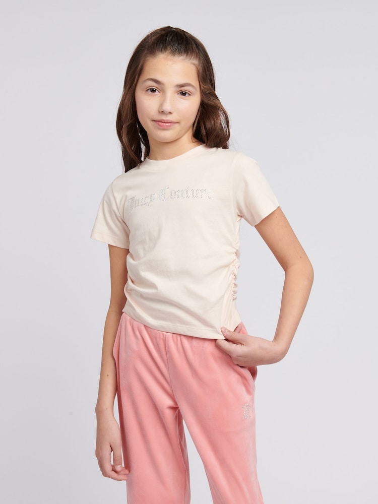 Juicy Couture Cream Girls Diamante Ringer 100% Cotton T-Shirt - Image 5 of 8