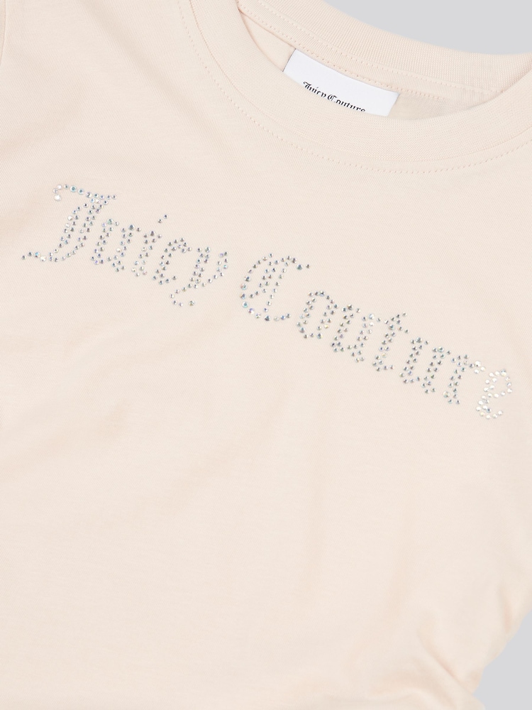 Juicy Couture Cream Girls Diamante Ringer 100% Cotton T-Shirt - Image 6 of 8