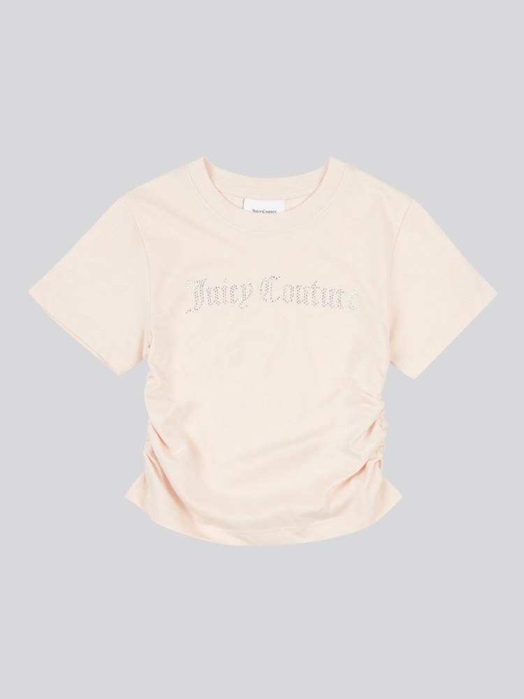 Juicy Couture Cream Girls Diamante Ringer 100% Cotton T-Shirt - Image 7 of 8