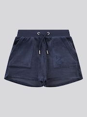 Juicy Couture Blue Girls Tonal Embroidered Velour Shorts - Image 1 of 3