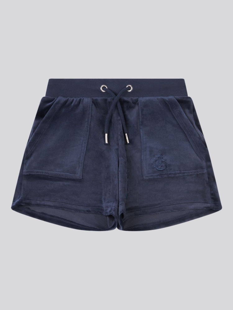 Juicy Couture Blue Girls Tonal Embroidered Velour Shorts - Image 1 of 3