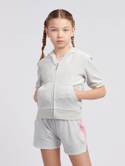 Juicy Couture Grey Girls Diamante Zip Thru Short-Sleeve Hoodie - Image 1 of 5