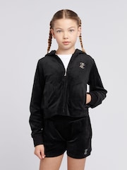 Juicy Couture Black Girls Arch Zip-Thru Diamante Hoodie - Image 1 of 9