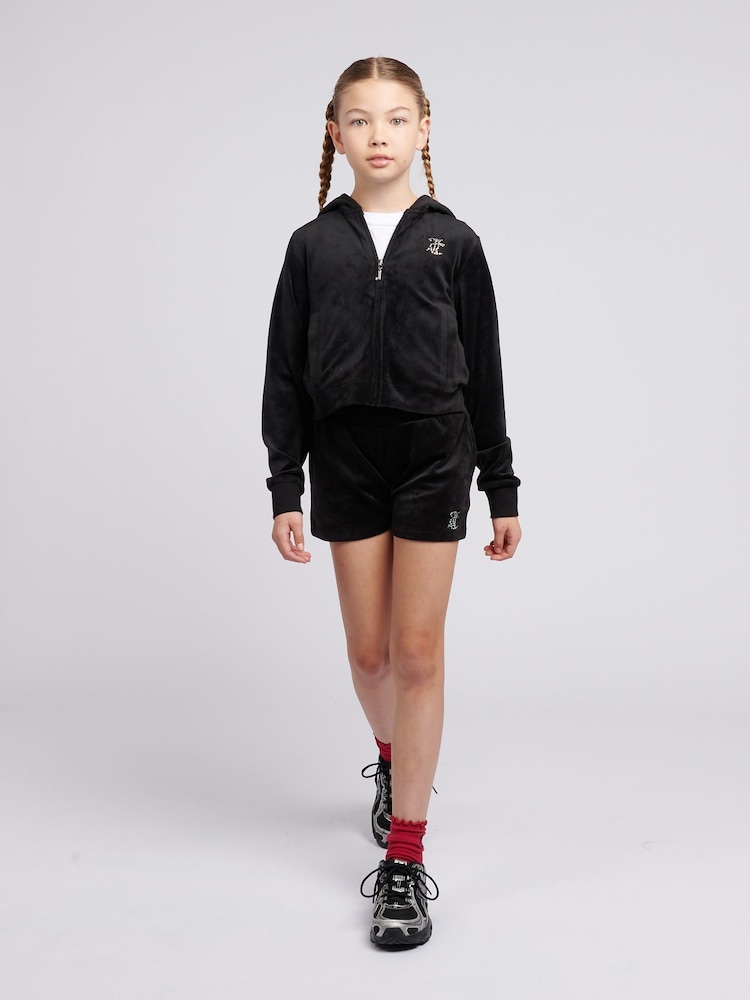 Juicy Couture Black Girls Arch Zip-Thru Diamante Hoodie - Image 2 of 9