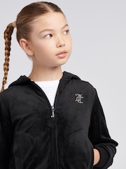 Juicy Couture Black Girls Arch Zip-Thru Diamante Hoodie - Image 4 of 9