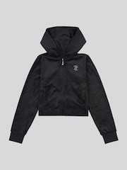 Juicy Couture Black Girls Arch Zip-Thru Diamante Hoodie - Image 6 of 9