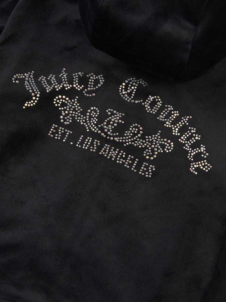 Juicy Couture Black Girls Arch Zip-Thru Diamante Hoodie - Image 9 of 9