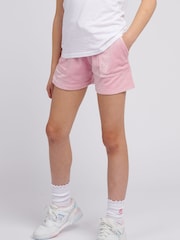 Juicy Couture Pink Girls Tonal Embroidered Velour Shorts - Image 1 of 7