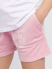 Juicy Couture Pink Girls Tonal Embroidered Velour Shorts - Image 4 of 7