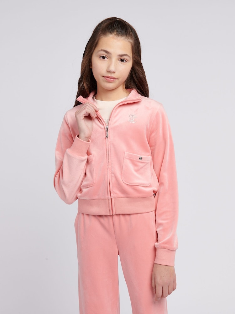 Juicy Couture Pink Girls Velour Zip-Thru Jacket - Image 1 of 8 Juicy Couture Pink Girls Velour Zip-Thru Jacket - Image 1 of 8