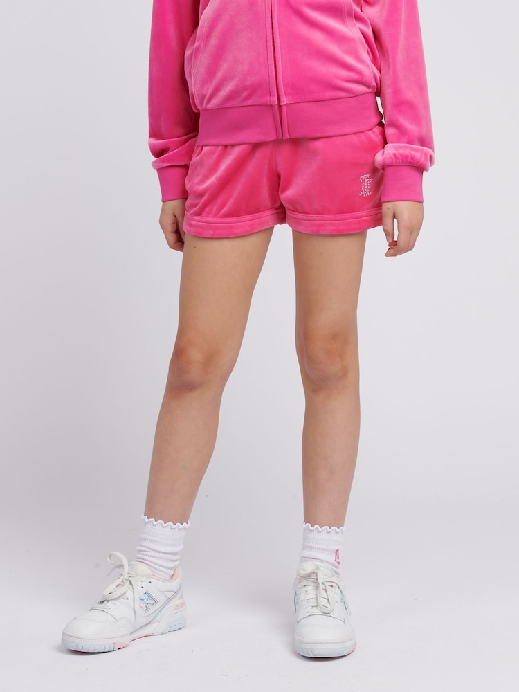Juicy Couture Pink Girls Velour Fold Up Shorts - Image 1 of 1