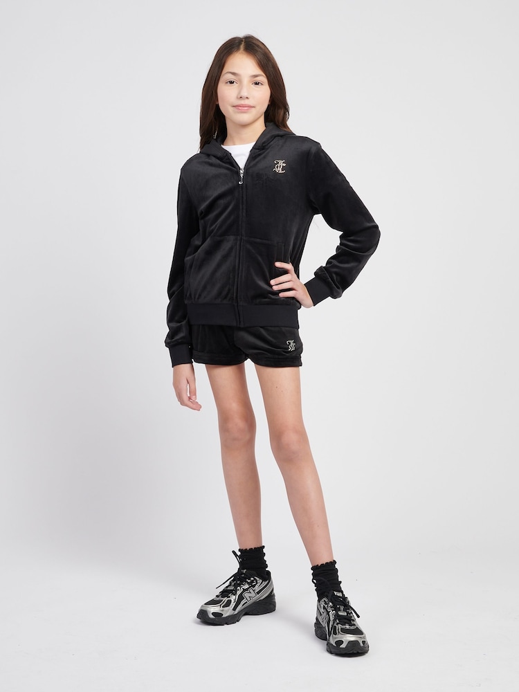 Juicy Couture Black Girls Velour Fold Up Shorts - Image 2 of 7