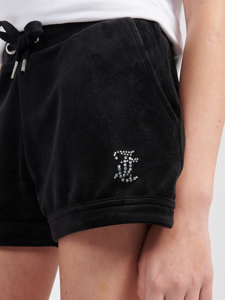 Czarny - Welurowe składane szorty Juicy Couture dla dziewcząt - Image 4 of 7