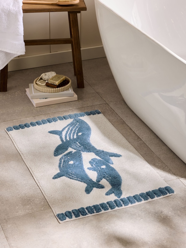 Blue Whale 100% Cotton Bath Mat - Image 1 of 3 Blue Whale 100% Cotton Bath Mat - Image 1 of 3