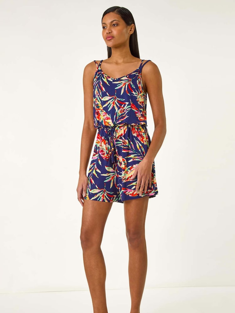 Roman Multi Leaf Print Tie Playsuit - Imagen 1 de 5