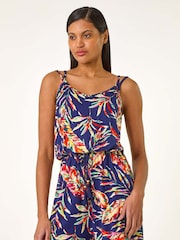 Roman Multi Leaf Print Tie Playsuit - Imagen 3 de 5