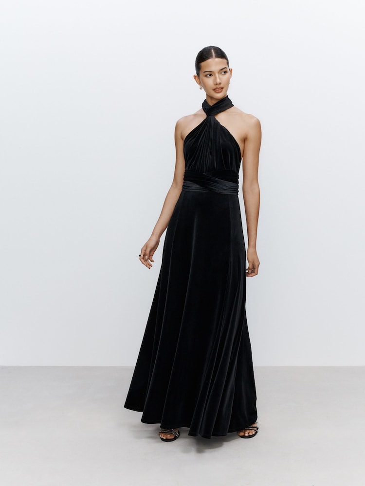 Black Bridesmaid Velvet Multiway Maxi Dress - Image 1 of 6 Black Bridesmaid Velvet Multiway Maxi Dress - Image 1 of 6