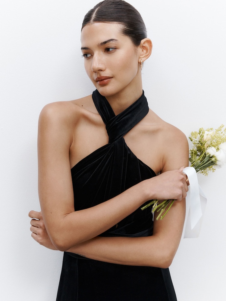 Black Bridesmaid Velvet Multiway Maxi Dress - Image 6 of 6
