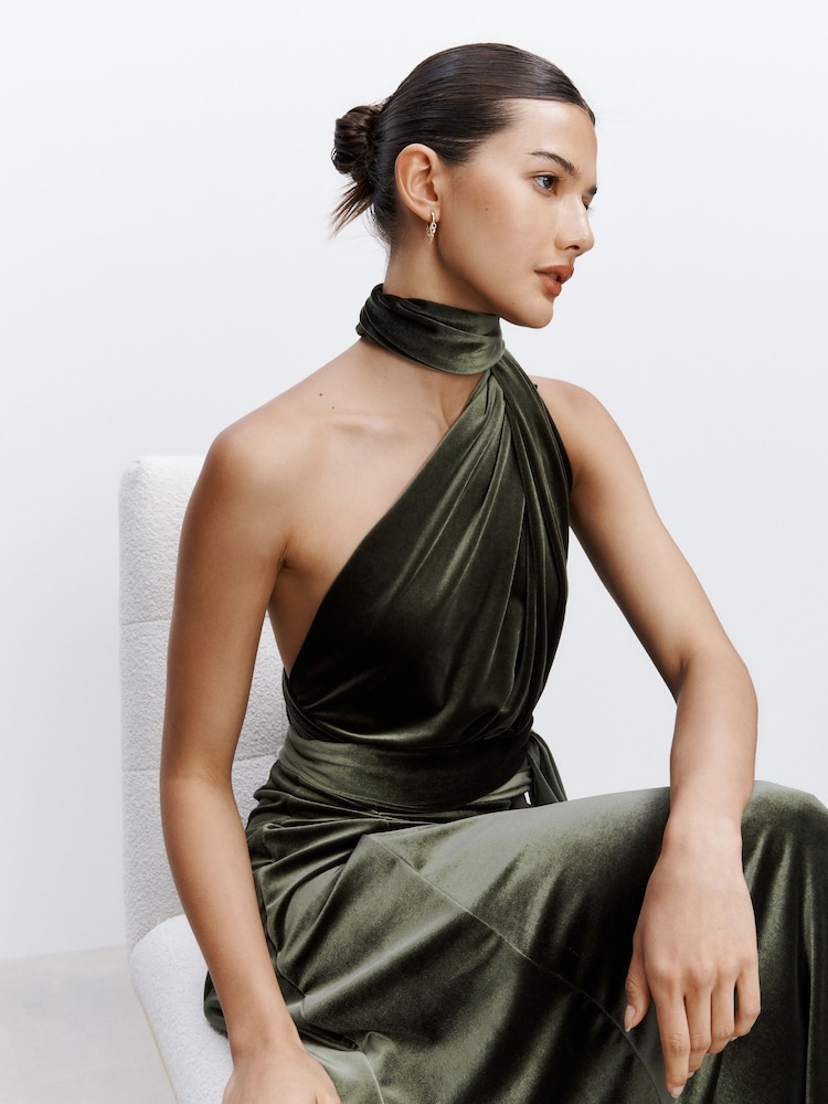 Pine Green Bridesmaid Velvet Multiway Maxi Dress - Image 1 of 6 Pine Green Bridesmaid Velvet Multiway Maxi Dress - Image 1 of 6