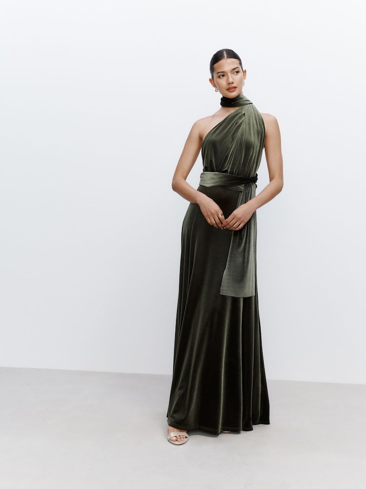 Pine Green Bridesmaid Velvet Multiway Maxi Dress - Image 2 of 6 Pine Green Bridesmaid Velvet Multiway Maxi Dress - Image 2 of 6