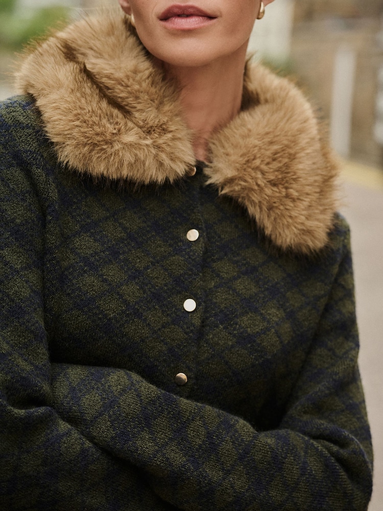 Gilet En Fausse Fourrure Vert Foncé Next – Taille 8 Ans – Très Bon état