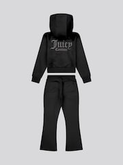 Juicy Couture Black Girls Diamante Zip-Thru Hoodie & Bootcut Joggers Set - Image 2 of 4