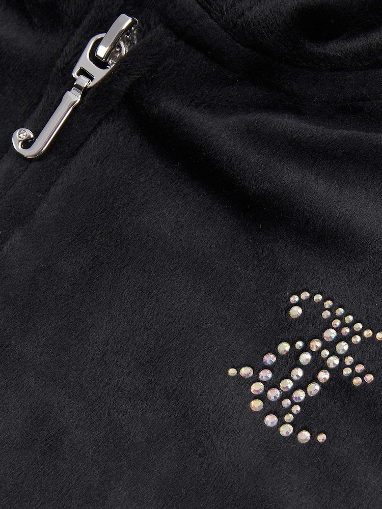 Juicy Couture Black Girls Diamante Zip-Thru Hoodie & Bootcut Joggers Set - Image 4 of 4