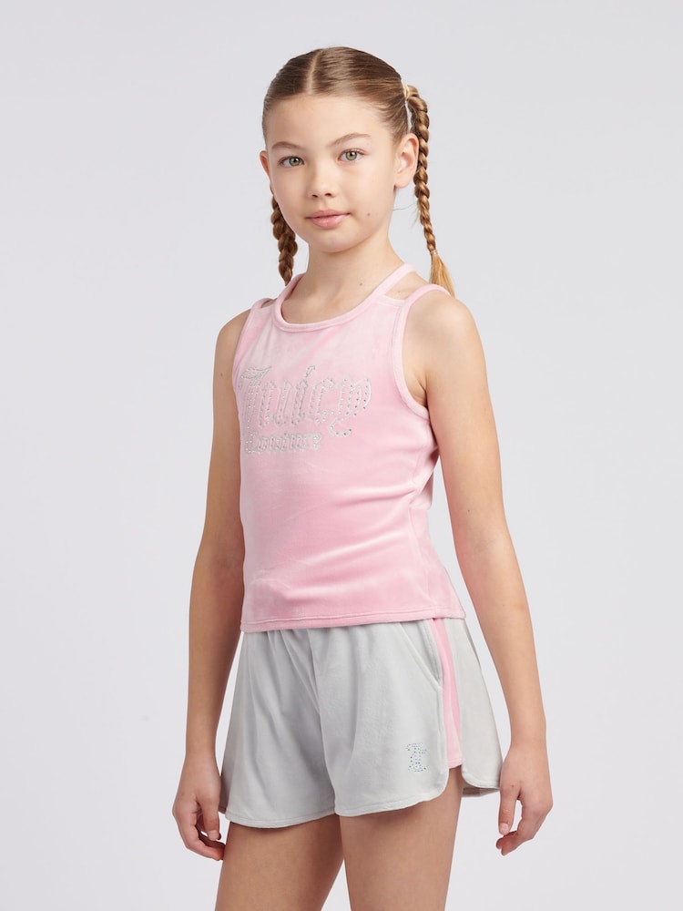 Juicy Couture Pink Girls Velour Strappy Top & Shorts Set - Image 1 of 10