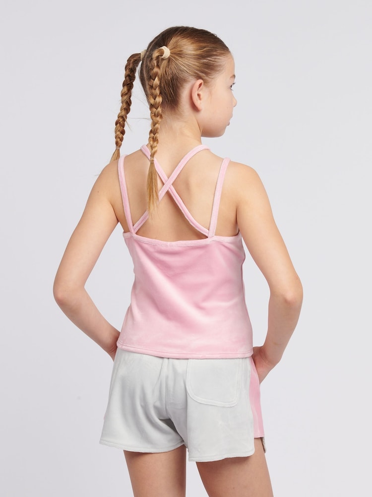 Juicy Couture Pink Girls Velour Strappy Top & Shorts Set - Image 3 of 10