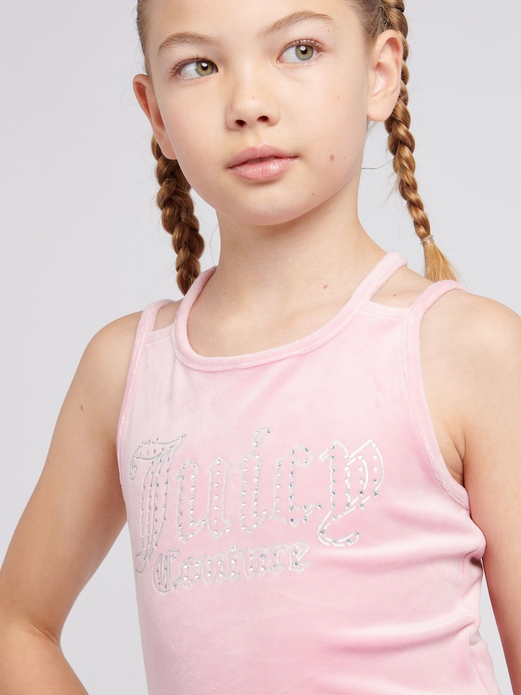 Juicy Couture Pink Girls Velour Strappy Top & Shorts Set - Image 5 of 10