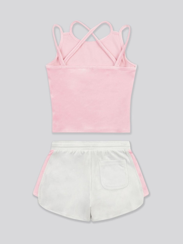 Juicy Couture Pink Girls Velour Strappy Top & Shorts Set - Image 7 of 10