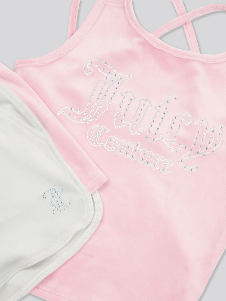 Juicy Couture Pink Girls Velour Strappy Top & Shorts Set - Image 8 of 10