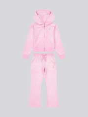 Juicy Couture Pink Girls Diamante Zip-Thru Hoodie & Bootcut Joggers Set - Image 1 of 6