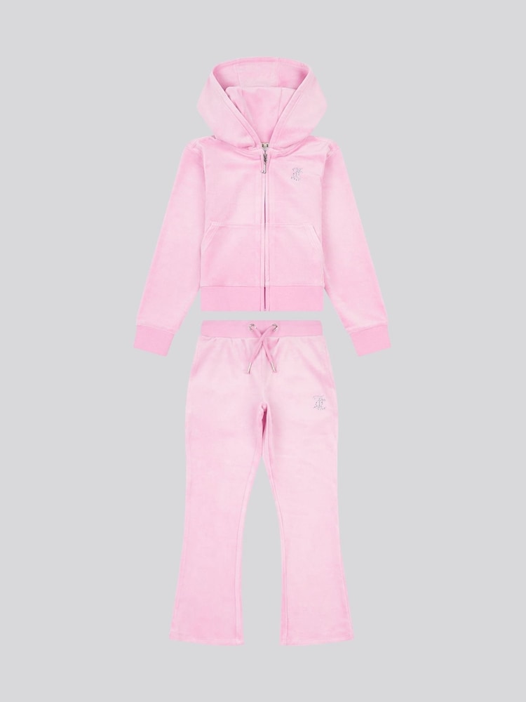 Juicy Couture Pink Girls Diamante Zip-Thru Hoodie & Bootcut Joggers Set - Image 1 of 6