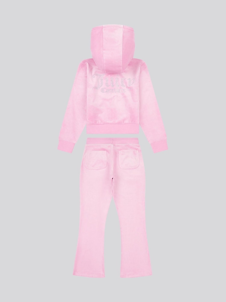 Juicy Couture Pink Girls Diamante Zip-Thru Hoodie & Bootcut Joggers Set - Image 2 of 6