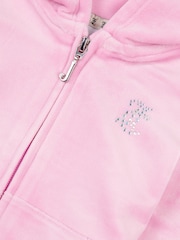 Juicy Couture Pink Girls Diamante Zip-Thru Hoodie & Bootcut Joggers Set - Image 4 of 6