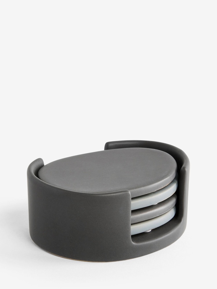 Grey Scandi Ceramic Pebble Coasters in Holder - Image 4 of 4