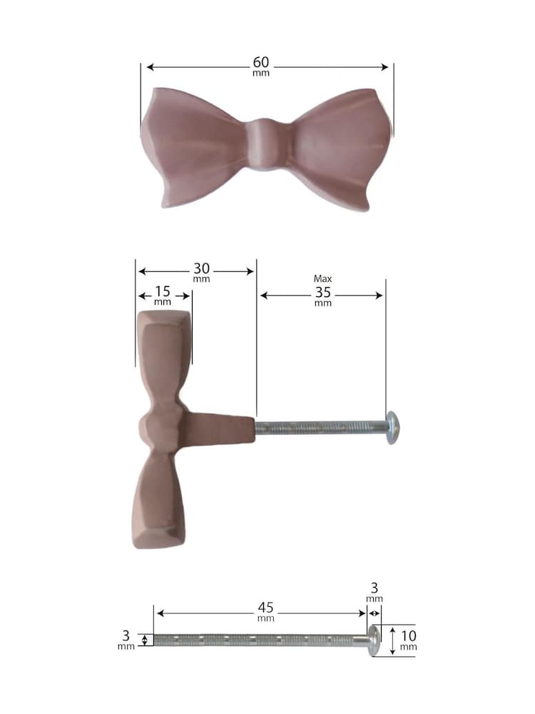 Laura Ashley Set of 2 Dusky Rose Pink Aluminum Bow Drawer Knobs - Image 4 of 4