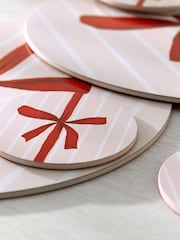 4 Piece Pink Christmas Bow Cork Back Placemats and Coasters Set - Image 3 of 4