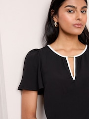 Friends Like These Black Petite Short Angel Sleeve Tipped Trim Blouse - Image 2 of 4