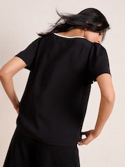 Friends Like These Black Petite Short Angel Sleeve Tipped Trim Blouse - Image 4 of 4