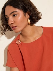 Friends Like These Orange Petite Short Sleeve Blouse With Gold Detail - Image 2 of 4